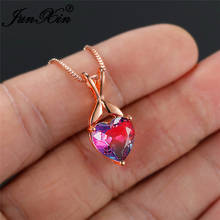 Unique Rainbow Fire Crystal Stone Love Heart Pendant Clavicle Necklaces For Women Rose Gold Chain Valentine Day Wedding Necklace 2024 - buy cheap