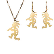 Skyrim Kokopelli Tibetan Jewelry Set Stainless Steel Golden Black Pendant Choker Chain Necklaces Dangle Earrings Gift for Women 2024 - buy cheap