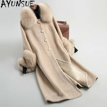 AYUNSUE High Quality 100% Wool Real Fur Coat Female Korean Winter Clothes Women Warm Jacket Fox Fur Collar 2020 Mujeres Abrigos 2024 - buy cheap