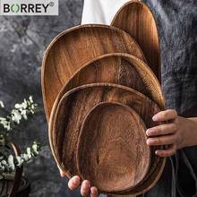 BORREY-plato de madera maciza, bandeja Rectangular Ovalada para fruta, platillo, Sushi, té, postre, bandeja de mesa para Cena 2024 - compra barato