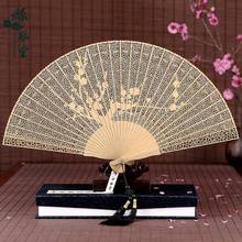 Burmese wood fan sandalwood fan Chinese style fan fan women's gift hollow carved ancient craft fan 2024 - buy cheap