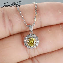 Dainty Multicolor Austrian Crystal Necklace Round Pendants For Women Silver Color Blue Yellow Green Zircon Wedding Necklaces 2024 - buy cheap