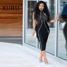 XURU Sexy Women's Hot Drilling Dress Backless Perspective Zipper Dress 2020 New Hot Nightclub Club Party Black Dress 2024 - buy cheap