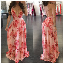 Print Floral Loose Boho Deep V Neck Backless Long Women Dress Summer 2021 Maxi Dresses Vestidos Sexy Back Cross Beach Dresses 2024 - buy cheap