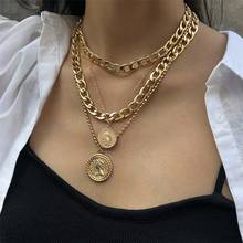 Vintage Portrait Necklace Punk Mutilayer Coin Pendant Necklace Thick Cuban Link Chains Choker Jewlery for Women Accessories Gift 2024 - buy cheap