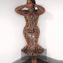 Vestido de baile rendado com mangas compridas, vestido sereia dourado de baile longo do chá para meninas pretas de formatura vestido africano 2020 2024 - compre barato