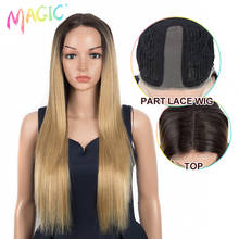 MAGIC Hair High Temperature Fiber Hair For Women Ombre Dark  Blonde Color Hand Tied Straight Type Synthetic Lace Wigs 2024 - buy cheap