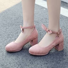 Plus Size 34-43 High Heels Chunky Shoes Woman Buckle Strap Platform Pumps Round Toe Shallow Chaussure Mujer Bowtie Lolita Shoes 2024 - compre barato