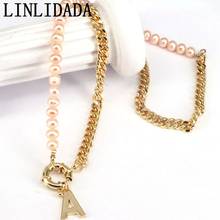 5Pcs Elegant Pearl  with mix color link chain necklace 26 letters  Choker Necklace For Women Fashion Jewelry 2024 - buy cheap