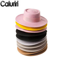 Новая шерстяная Зимняя шляпа Caluriri, круглая фетровая шляпа с плоским верхом и широкими полями, Женская шерстяная шляпа с плоским верхом на весну и осень, фетровая шляпа 2024 - купить недорого