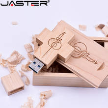 Jaster pendrive de madeira, cruz, usb + caixa, memória flash, 8gb, 16gb, 32gb, 64gb, 128gb, logotipo personalizado, igreja, presente 2024 - compre barato