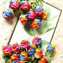 Flores artificiales de colores para decoración de boda, rama de Rosa flocada, Flores falsas, arcoíris, planta de Flores de plástico 2024 - compra barato