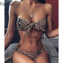 Forefair Leopard Print Swimsuit 2020 Women Summer Two Piece Set Polka Dot Bandage Thong Push Up Bikini Sexy Black 2024 - buy cheap