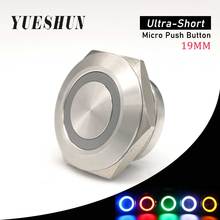 Yueshun-botón pulsador de Metal de cuerpo corto momentáneo, interruptor de luz de 12 voltios y 24 voltios, anillo LED IP67, apertura Normal, 19mm 2024 - compra barato