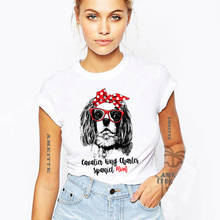 New Women Funny Pet Dog Lover T-Shirts Cavalier King Charles Spaniel Mom Red Polka Dot T-Shirt Cute Girl Casual White Tee shirt 2024 - buy cheap