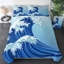 3d azul ondas do mar conjunto de cama consolador capa de edredão tecido poliéster conjunto para casa decoração do hotel colcha capa fronha 2024 - compre barato