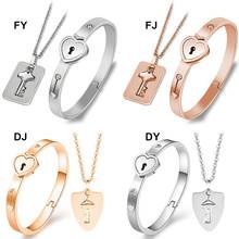 Lovers Stainless Steel Love Heart Lock Bracelets Bangles Key Pendant Necklace Couples Set 2024 - buy cheap