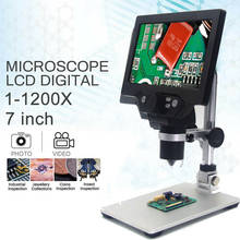 Microscópio eletrônico digital g1200, 12mp, 7 lâmpadas, tela lcd grande, amplificação contínua, ferramenta de aumento para reparo de celular 2024 - compre barato
