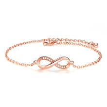 Pulseira coreana de ouro rosa infinita, para mulheres e meninas, pulseira ajustável com corrente de cristal, pulseira da sorte, joia irmã 2024 - compre barato