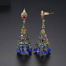 Bilincolor Ethnic Bohemia Tassel Bell European and American Retro Zircon Drop Earrings for Women 2024 - buy cheap