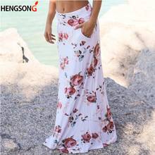 Boho Women Pocket Casual Beach Long Skirt Flower Printed Maxi Skirts Elastic Waist Faldas Saia Drop Shipping 2024 - buy cheap