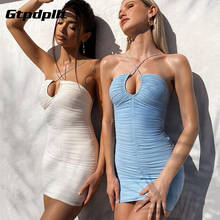 Gtpdpllt Women Halter Sexy Backless Dress 2022 Summer Strapless Hollow Out Beach Mini Dresses Ladies Solid Ruched Party Vestidos 2024 - buy cheap
