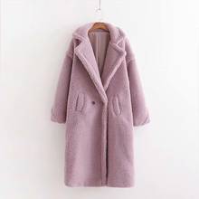 Feminino teddy grosso quente longo casaco de pele do falso vintage casaco lambswool manga longa jaqueta 2024 - compre barato