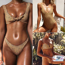 Novo moda feminina sexy tanga biquíni brasileiro estampa de leopardo traje de banho push up maiô roupa de praia biquíni 2024 - compre barato