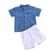 Kawgeett conjunto de roupas de verão, 2-6 anos, para crianças, bebê, meninos, cavalheiro, manga curta, camisa única, shorts, 2 peças 2024 - compre barato