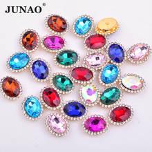 JUNAO 20pcs 10*14mm Mix Color Glass Crystal Sew On Oval Rhinestones Flatback Sewing Stone With Gold Claw for DIY Jewelry Clothes 2024 - buy cheap