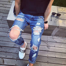 Fashion jeans men new ripped skinny jeans mens personality rock style jean pant slim skinny pants mens distressed jeans ripped 2024 - buy cheap