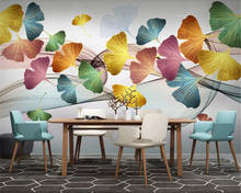 beibehang Customized modern minimalist hand-painted ginkgo leaf abstract line wall room background Papel de Pared 3D wallpaper 2024 - buy cheap