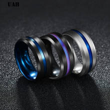 UAH Hot Sale Groove Rings Black Blu Stainless Steel Midi Rings For Men Charm Male Jewelry Dropshipping 2024 - buy cheap