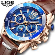 LIGE-reloj analógico con correa de cuero para hombre, nuevo accesorio de pulsera de cuarzo resistente al agua con cronógrafo, complemento Masculino de marca de lujo con diseño moderno en color marrón, 2021 2024 - compra barato