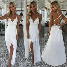 Hot Women Summer Boho Long Maxi Dress Evening Party Backless Halter V Neck Maxi Beach Bohemia Dresses Sundress Beach Sundress 2024 - buy cheap