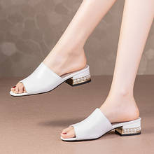 QZYERAI-Zapatillas de boca de pescado para mujer, zapatos de perlas, sandalias de piel de vaca auténtica, zapatillas de plataforma 2024 - compra barato