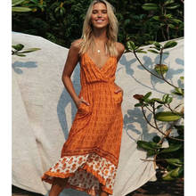 TEELYNN Vintage Sleeveless Strap Maxi Dress Beach V Neck orange Floral Print Summer Vestidos 2020 Boho Casual Women Slip Dresses 2024 - buy cheap