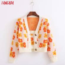Tangada Women Elegant Floral Cardigan Vintage Jumper Lady Fashion Knitted Cardigan Coat RB57 2024 - купить недорого