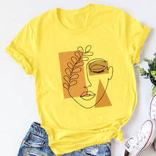 Camiseta estampada geométrica amarela, camiseta feminina gráfica bonita, de manga curta, com animais, casual, para mulheres 90s 2024 - compre barato
