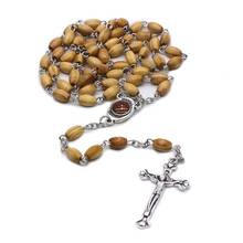 Handmade Round Bead Catholic Rosary Cross Religious Wood Beads Necklace Gift 2024 - buy cheap