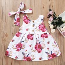 Summer Casual Girls Dress Baby Girls Sleeveless Rose Flower Design Kids Princess Dresses With Headband 2024 - buy cheap