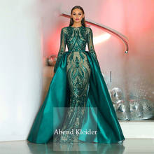 Long Sleeves Muslim Mermaid Evening Dresses 2020  Saudi Arabian Dubai Kaftan Moroccan Lace Removable Skirt Sequined Prom Gowns 2024 - buy cheap