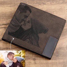 Carteira masculina personalizada, carteira sem logo para homens, presente para ele, carteira fotográfica personalizada, couro sintético, carteiras curtas, bolsa de presente para o dia dos pais 2024 - compre barato