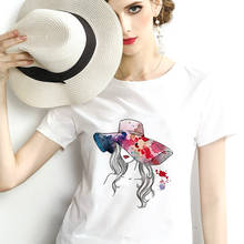 Camiseta blanca Harajuku de manga corta para mujer, ropa femenina con estampado de sombrero, 2019 2024 - compra barato