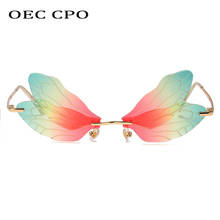 OEC CPO-gafas de sol sin montura para hombre y mujer, lentes de sol sin marco con diseño de libélula, Steampunk, a la moda 2024 - compra barato