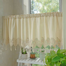 1pc casa decorativa estilo ssimple tecido de linho algodão artesanal crochê emenda cortina curta cozinha cortina do armário 2024 - compre barato