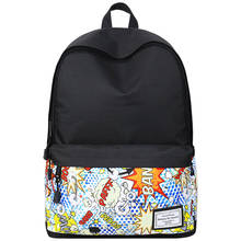 Mochila estampada feminina, mochila de lona para adolescentes, bolsa para livros, para viagem, para laptop, preta 2024 - compre barato