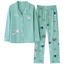 Novo pijama de outono para mulheres, conjunto de pijama de algodão fofo de manga comprida, casual plus size 3xl feminino, roupa de dormir 2024 - compre barato