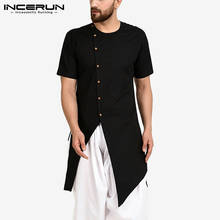 INCERUN Men Shirt Indian Clothes Solid Color 2022 Short Sleeve Button Vintage Kurtas Streetwear Muslim Irregular Long Shirts Men 2024 - buy cheap