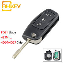 Bhkey fo21 lâmina 3 botões chave remota para ford mondeo foco fiesta c-max s-max galaxy carro inteligente 4d60 ou 4d63 chip 433mhz 2024 - compre barato